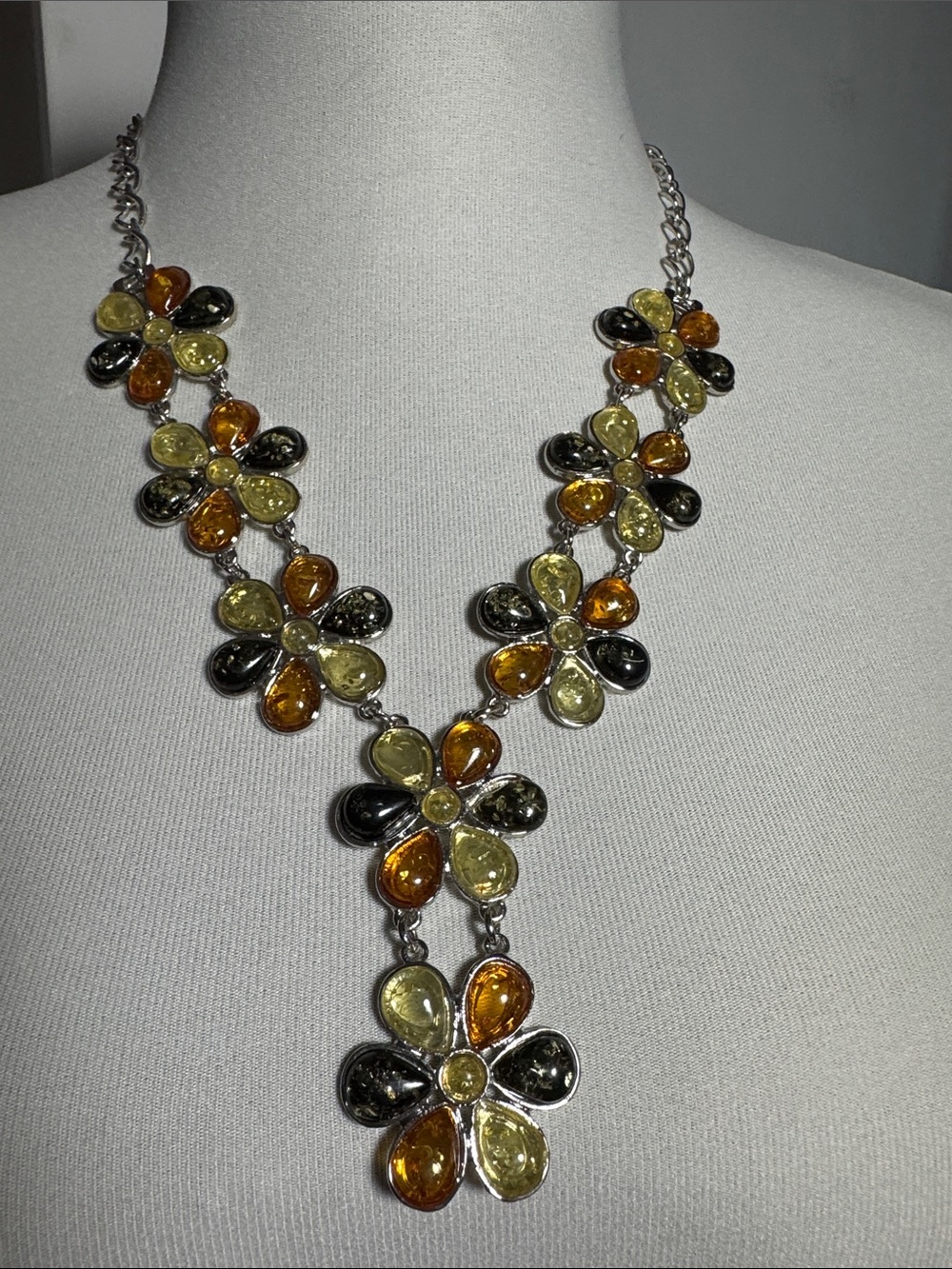 Multi-Color Amber Flower Drop Necklace - Women Jewelry